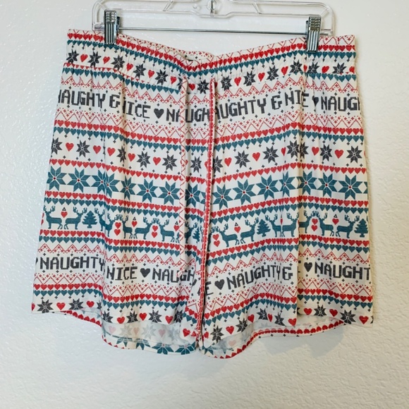 Wildfox Naughty and Nice Pajama Set XL Long Sleeve Top Shorts Nordic Christmas - Picture 14 of 16